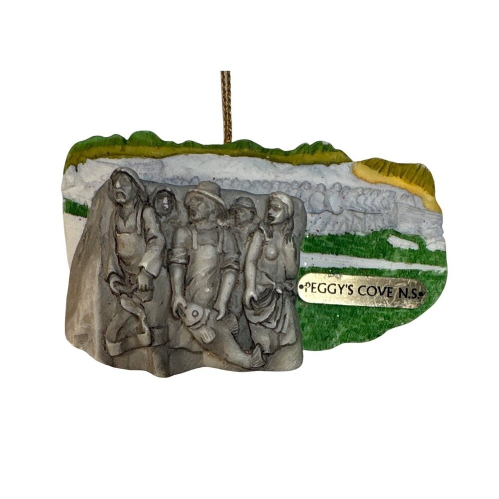 Peggys Cove N.S. Hand Painted Ornament Resin Fishermen Scene 3.25"